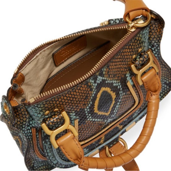 Chloe Marcie Mini Python-Embossed Double-Carry Satchel Bag - Picture 2 of 14